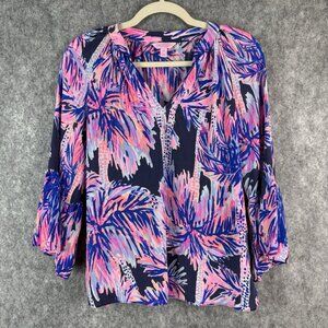 Lilly Pulitzer 100% Silk Tunic Top Matilda Women’s XXS Bell Sleeve‎ Tropical
